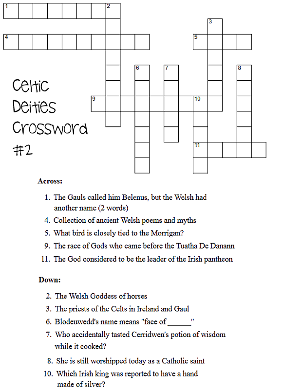 Celtic Deities Crossword Puzzles