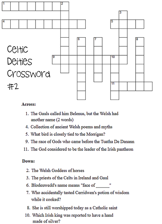 Celtic Deities Crossword Puzzles