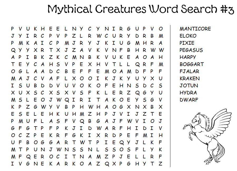 Mythical Beasts Wordsearch