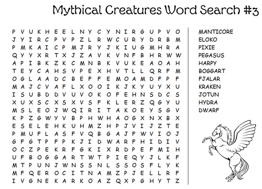 Mythical Beasts Wordsearch