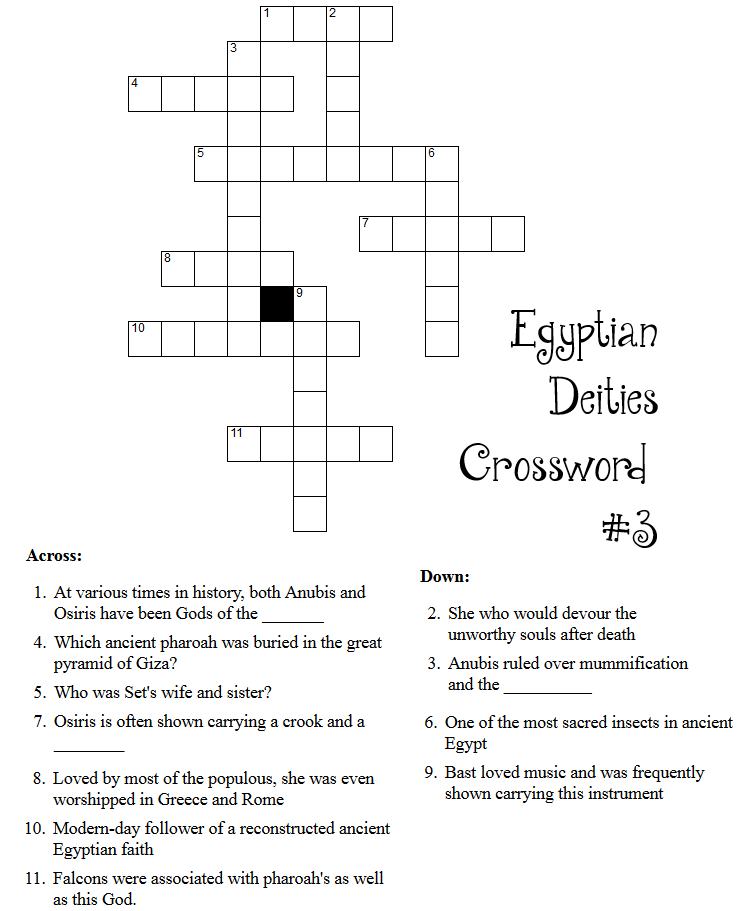 Egyptian Deities Crossword Puzzles