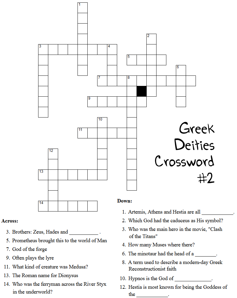 Greek Deities Crossword Puzzles