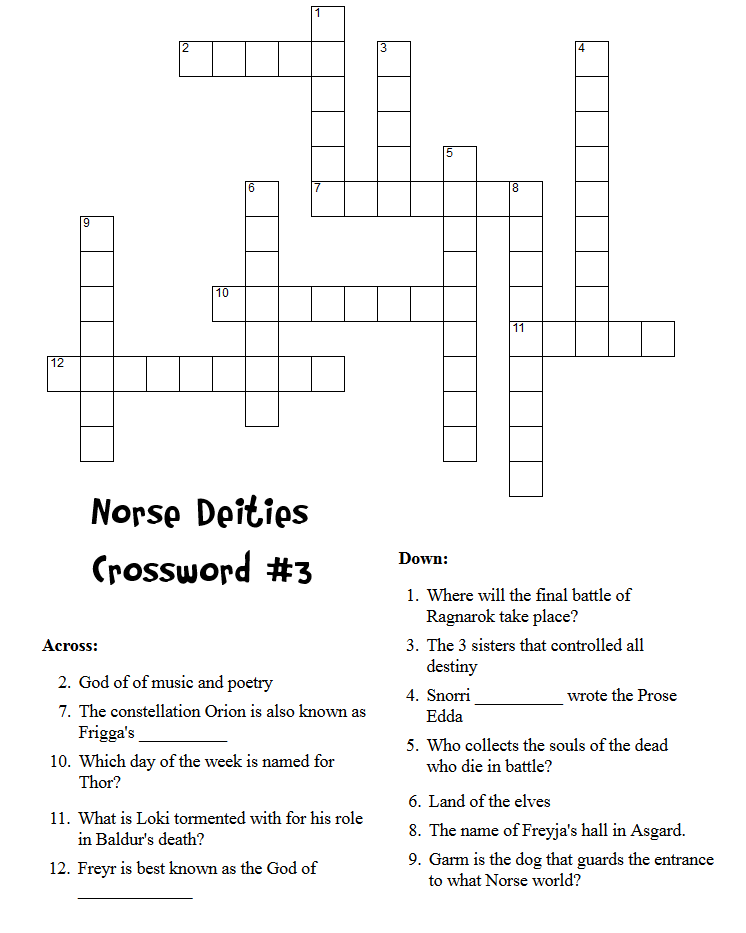 Norse Deities Crossword Puzzles