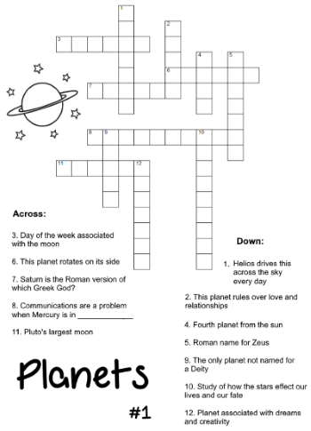 Planets Crossword Puzzles